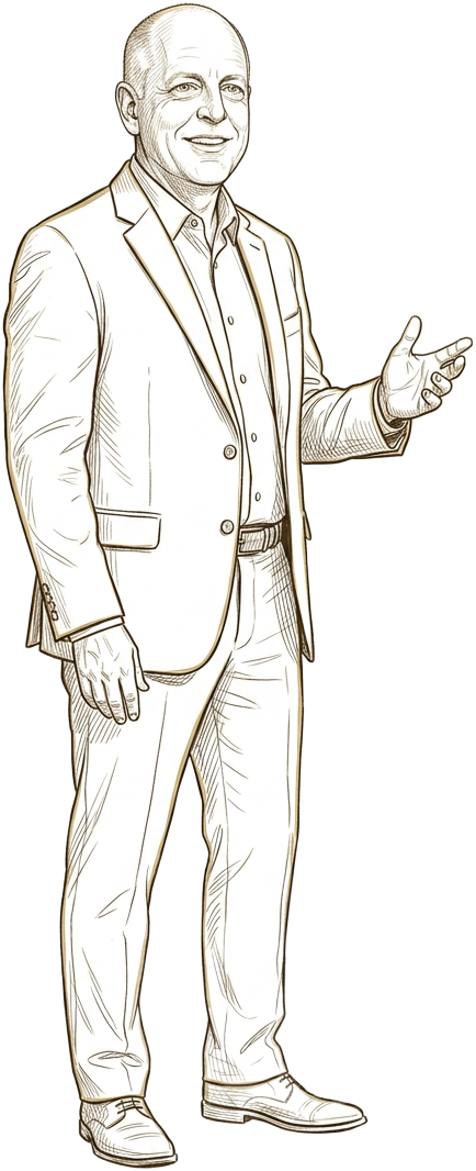 Line-art portrait of Dan Twelmeyer speaking